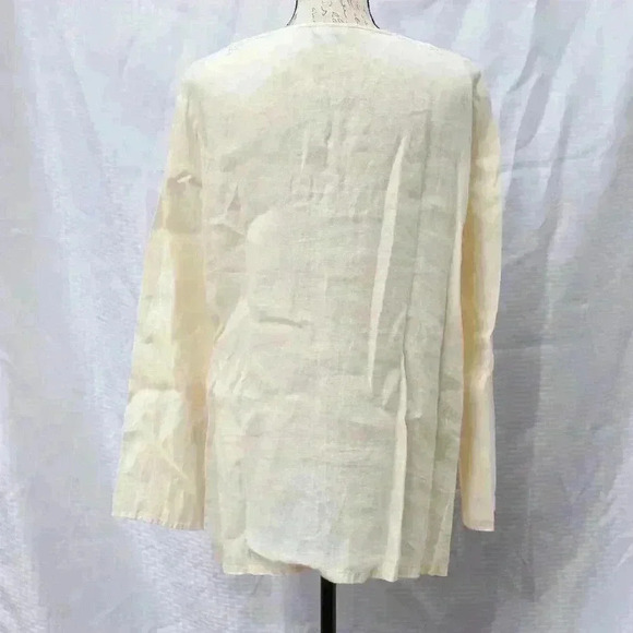 Lands' End Size L long sleeve cream color 100% linen tunic w/beaded front - Picture 10 of 13
